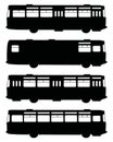 Black silhouettes of retro buses