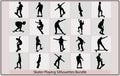 Time-lapse vector silhouette of a skateboarder,Black silhouettes of skateboarders Collection