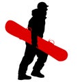 Black silhouettes snowboarders on white background illustration