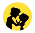 Black silhouettes of sweet cartoon couple or family kissing