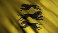 Black silhouettes of three dogs runing in different directions on golden waving flag background, seamless loop. Clegane