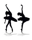 Black silhouettes of two ballerinas. Women ballerinas are dancing. Illustration Royalty Free Stock Photo