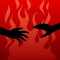 Black silhouettes of two hands on the red fire background Royalty Free Stock Photo