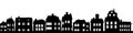 Black Silhouettes of village houses with windows. Horizontal seamless composition. Small city houses residential