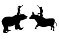 Black silhouettes of a woman on a bear and a man on a bull 2, vector Royalty Free Stock Photo