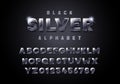 Black Silver Alphabet. Metallic iron steel font 3d effect typographic elements. Mettalic stainless steel three dimensional