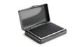 A black and silver box with a lid open (ai generated) Royalty Free Stock Photo