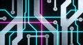 Black and silver circuit board pattern digital design, glowing neon lines, futuristic tech wallpaper Royalty Free Stock Photo
