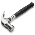 A black and silver claw hammer resting on a plain background Royalty Free Stock Photo