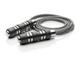 Black and silver jump rope with ergonomic handles isolated on white background Royalty Free Stock Photo