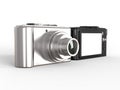 Black and silver modern compact digital photo camera Royalty Free Stock Photo