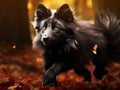 Black silver rare Dark red fox playing in autumn Animal jump in fall Wildlife scene from wild nature Royalty Free Stock Photo