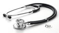 Black and Silver Stethoscope on White Background Sharp Focus, Clinical and Professional Aesthetic Royalty Free Stock Photo