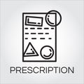 Black simple contour icon of medical prescription document