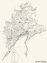 Street roads map of the Centro district of Malaga, Spain