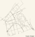 Street roads map of the Kurpark quarter inside Bad Cannstatt district of Stuttgart, Germany