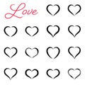 Black simple hand drawn vector heart icons