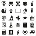 Black simple icon collection. School education.