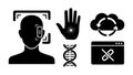 Black simple icons biometric face recognition hand scan dna cloud sync browser security technology concept Royalty Free Stock Photo
