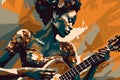 Black singer with a guitar, grunge art. picture