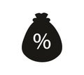 Black single money and loan sack icon, moneybag financial business, simple cartoon flat design concept vector for app ads web.