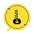 Black Sitar classical music instrument icon isolated on white background. Yellow speech bubble symbol. Vector