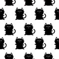 Black sitting cat head with paw print. Cute cartoon character. Baby pet collection. Seamless Pattern Wrapping paper, textile Royalty Free Stock Photo