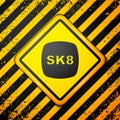 Black Skateboard icon isolated on yellow background. Extreme sport. Sport equipment. Warning sign. Vector