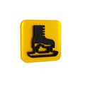 Black Skates icon isolated on transparent background. Ice skate shoes icon. Sport boots with blades. Yellow square