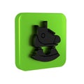 Black Skates icon isolated on transparent background. Ice skate shoes icon. Sport boots with blades. Green square button