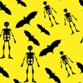 Black skeleton and bat on yellow