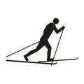 Black skier icon on white background. Vector illustration.