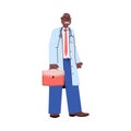 Black skinned doctor character standing, cartoon vector illustration isolated.