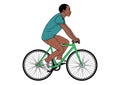 A black-skinned man is riding a bicycle