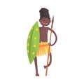 Black skinned man aborigine warrior with spear and shield Royalty Free Stock Photo