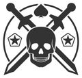 Black skull with crossed logo. Fighter round logo