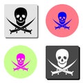 Black skull with crossed sabers. flat icon Royalty Free Stock Photo