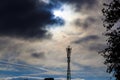 black sky. Telecommunication tower against a stormy cloudy sky Royalty Free Stock Photo