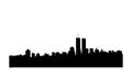 A black skyline silhouette of New York City showing the twin towers Royalty Free Stock Photo