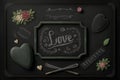 Black chalk board with love written with chalk, Generative AI Royalty Free Stock Photo