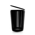 Black Slatted Trash Can with Open Lid on White Background garbage can waste bin Royalty Free Stock Photo