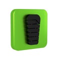 Black Sleeping bag icon isolated on transparent background. Green square button.