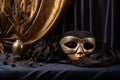 a black sleeping mask on a luxurious gold silk pillow