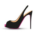 Black slingback peep toe high heels pump with pink sole. Vector illustration