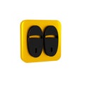 Black Slippers icon isolated on transparent background. Flip flops sign. Yellow square button.