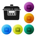 Black Slow cooker icon isolated on white background. Electric pan. Set icons in color circle buttons. Vector Royalty Free Stock Photo