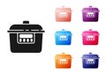 Black Slow cooker icon isolated on white background. Electric pan. Set icons colorful. Vector Royalty Free Stock Photo