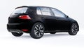 Black small family car hatchback on white background. 3d rendering. Royalty Free Stock Photo