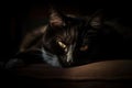 Black smart cat. Generative AI. Royalty Free Stock Photo