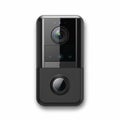 Black smart doorbell camera with a sleek rectangular design, glossy upper section, Royalty Free Stock Photo